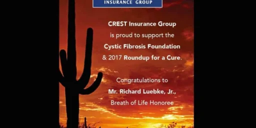 Crest Insurance Group graphic supporting the Cystic Fibrosis Foundation 2017 Roundup for a Cure