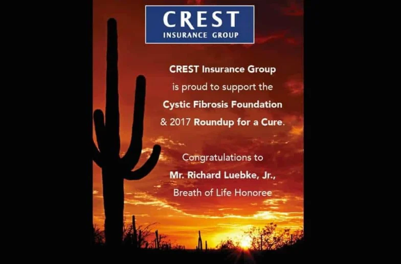 Crest Insurance Group graphic supporting the Cystic Fibrosis Foundation 2017 Roundup for a Cure