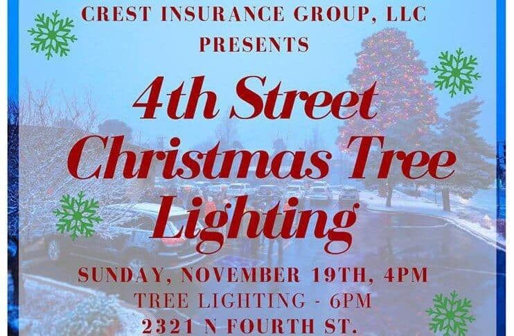 Crest Insurance Group 4th Street Christmas Tree Lighting flyer for Sunday, November 19