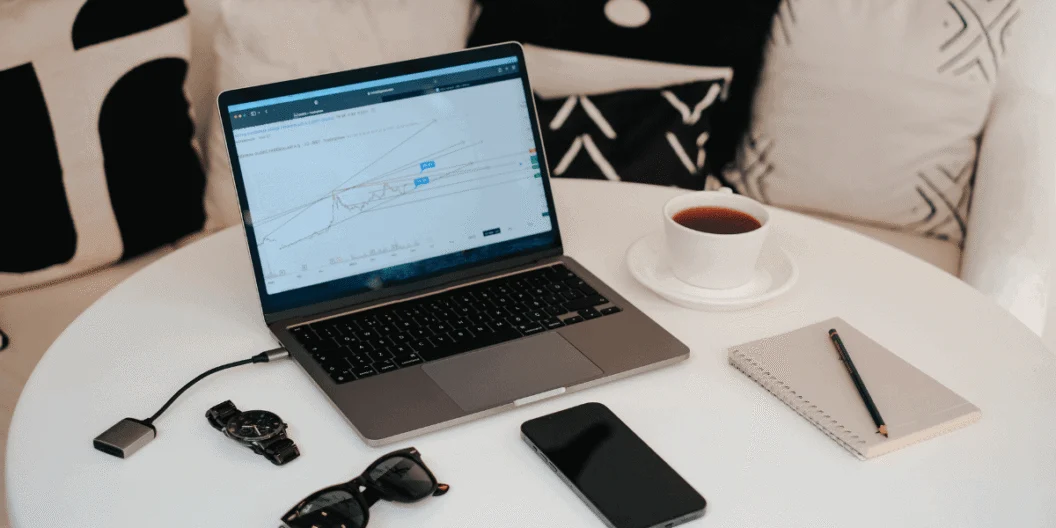 Laptop on white table
