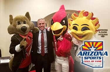Arizona sports team mascots with a guest at the Arizona Sports Hall of Fame event