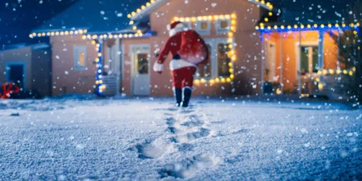 santa walking toward house