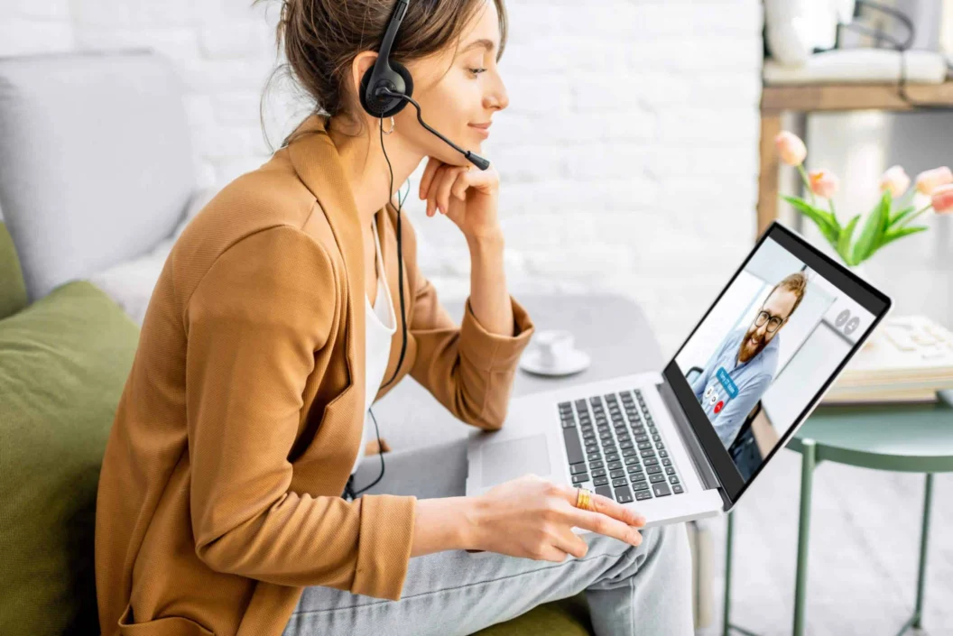 Business woman having a video call with coworker