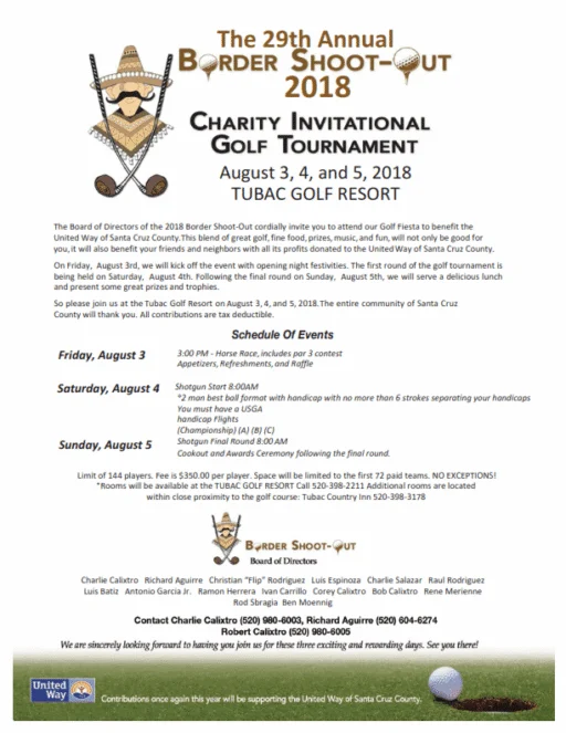 29th Annual Border Shoot-Out 2018 charity golf tournament flyer