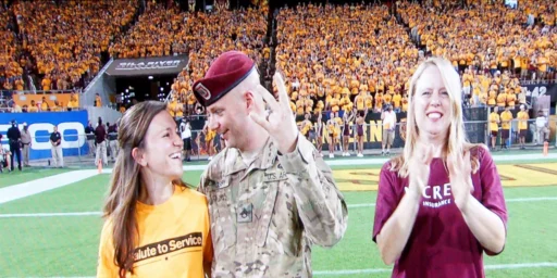 Keegan Crosby honored during the Crest Pitchfork Salute at an Arizona State game