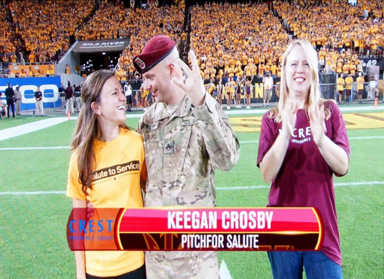 Keegan Crosby honored during the Crest Pitchfork Salute at an Arizona State game