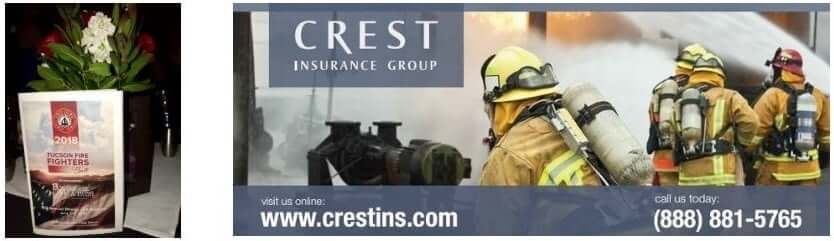 Crest Insurance Group firefighter banner and event display