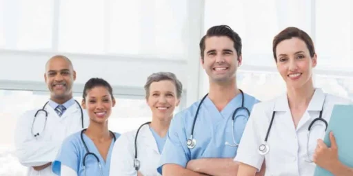Group of smiling doctors and nurses