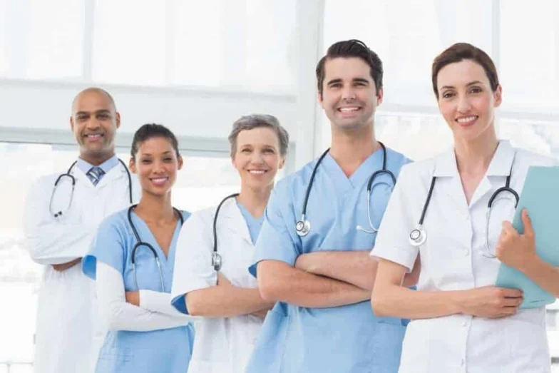 Group of smiling doctors and nurses